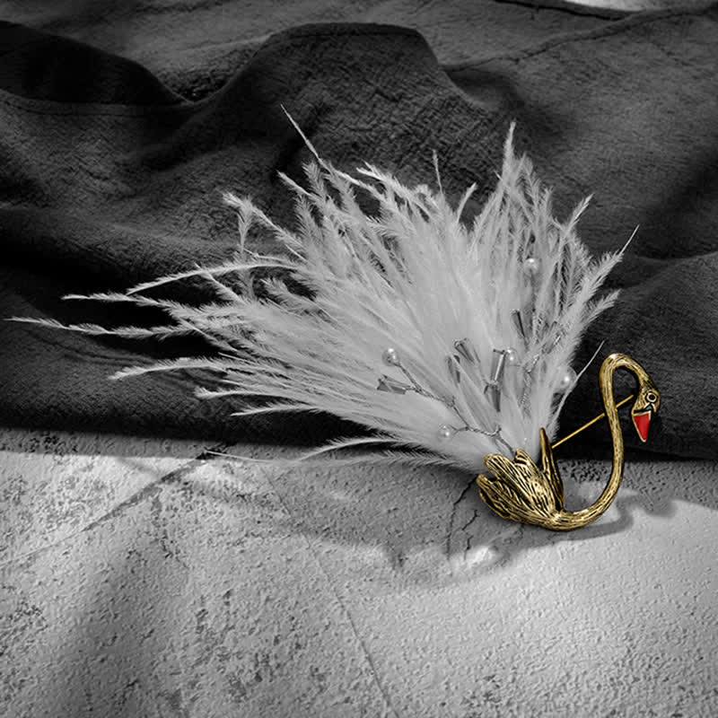 Women's Black / White Swan Plush Feather Brooch - Image 11