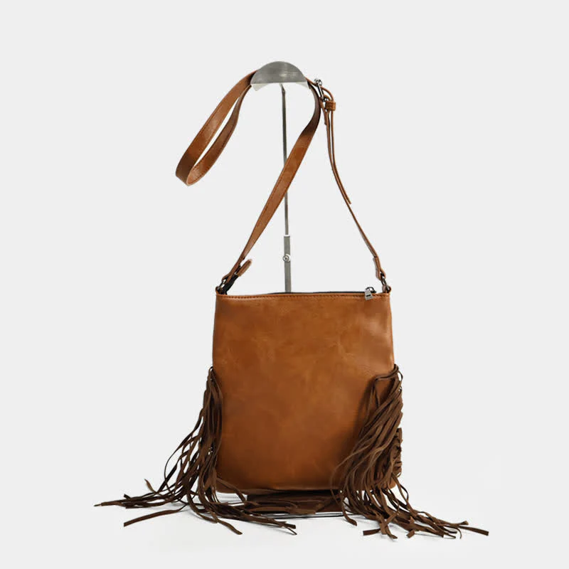 Women's Bohemian Cow Print Fringe Crossbody Bag - Image 2