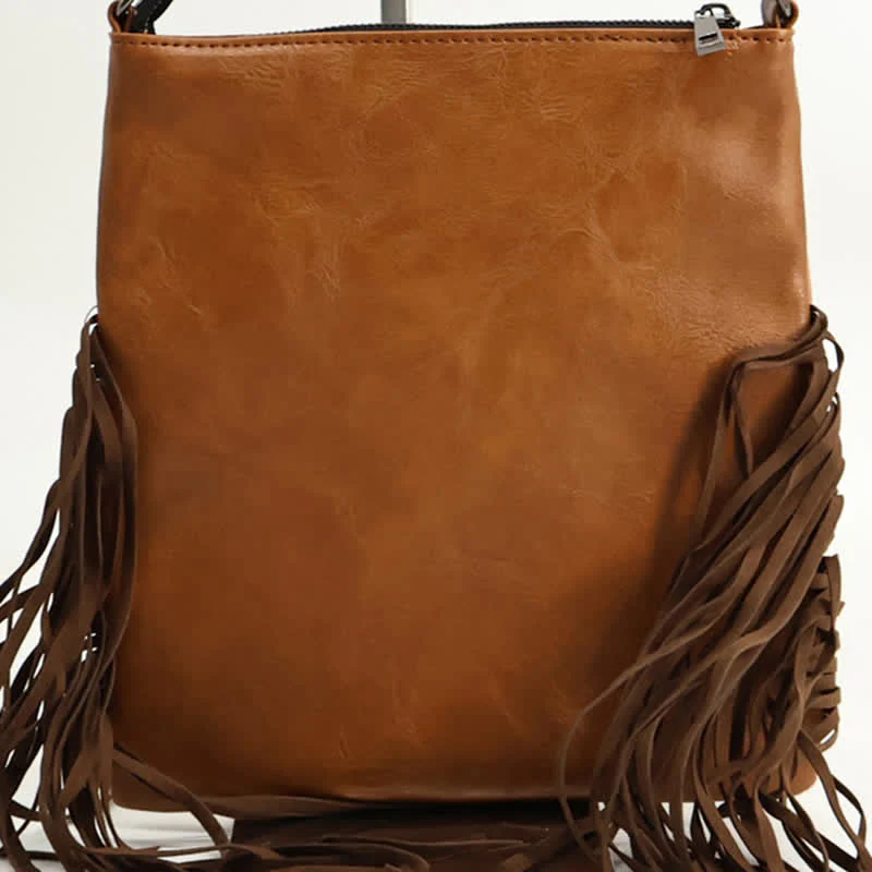 Women's Bohemian Cow Print Fringe Crossbody Bag - Image 8