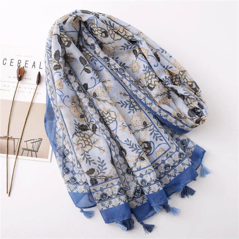 Women's Bohemian Print Floral Tassel Scarf - Image 15