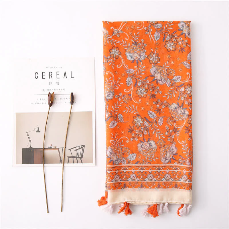 Women's Bohemian Print Floral Tassel Scarf - Image 17
