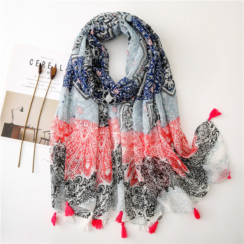 Women's Bohemian Print Floral Tassel Scarf - Image 18