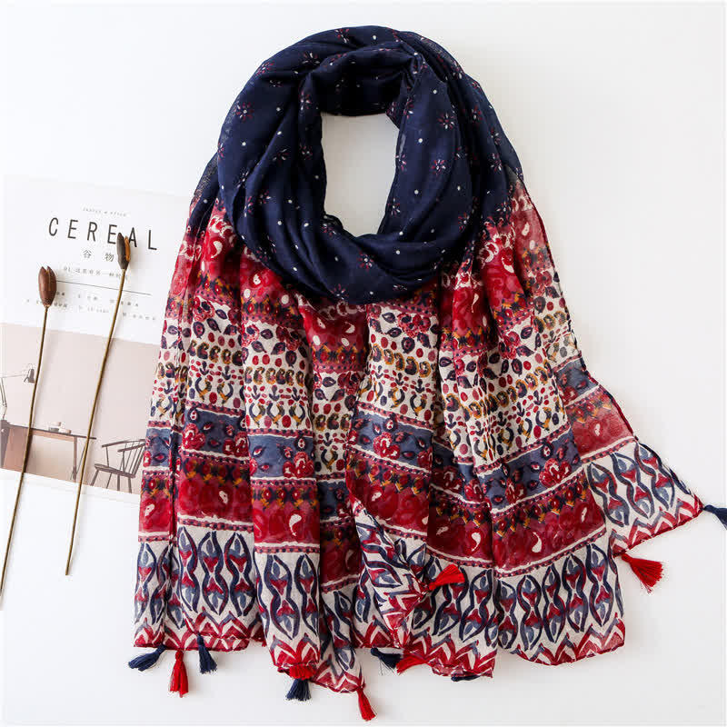 Women's Bohemian Print Floral Tassel Scarf - Image 19