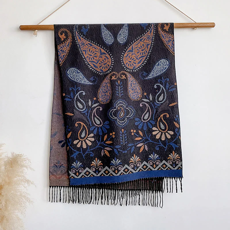Women's Bohemian Style Printed Tassels Winter Warm Shawl Scarf