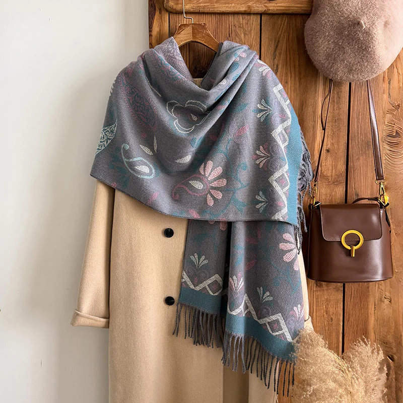 Women's Bohemian Style Printed Tassels Winter Warm Shawl Scarf - Image 10