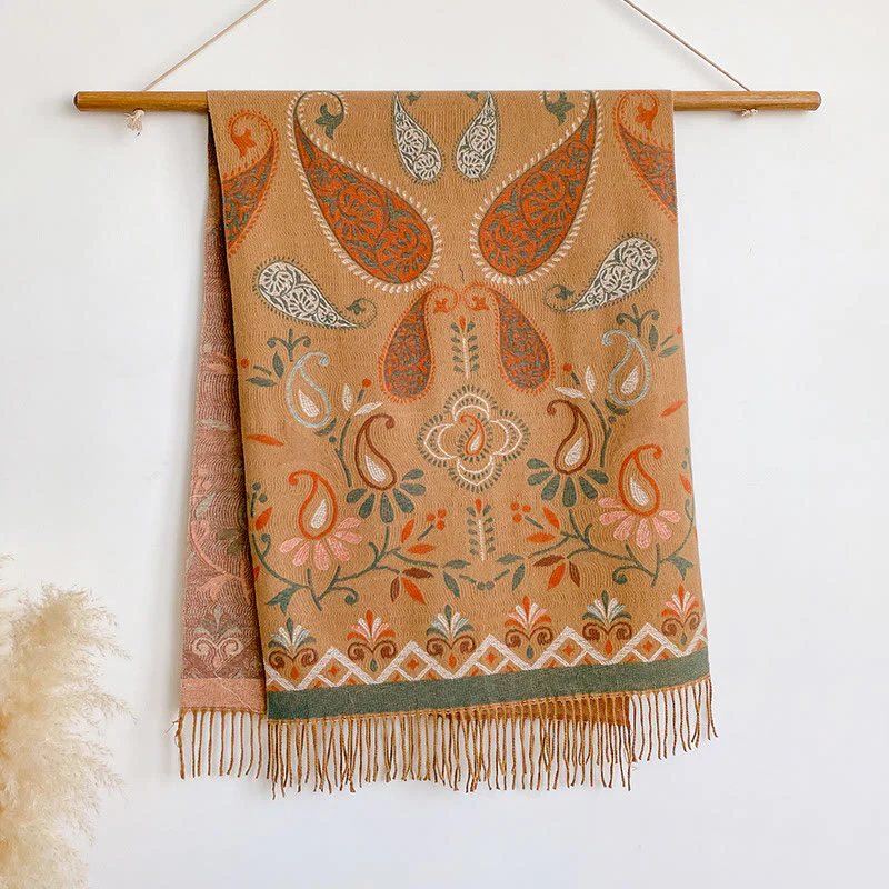 Women's Bohemian Style Printed Tassels Winter Warm Shawl Scarf - Image 5