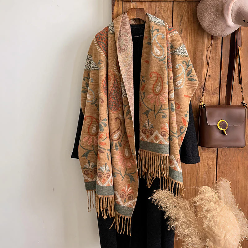 Women's Bohemian Style Printed Tassels Winter Warm Shawl Scarf - Image 6