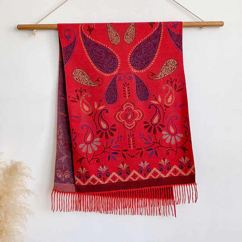 Women's Bohemian Style Printed Tassels Winter Warm Shawl Scarf - Image 7