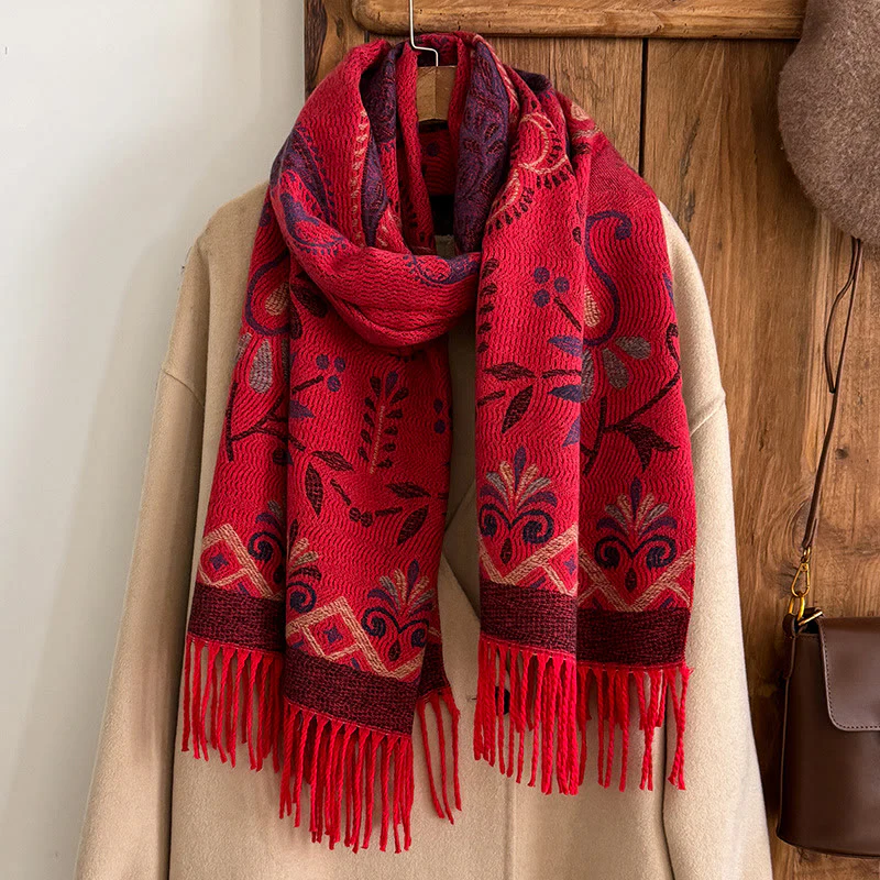 Women's Bohemian Style Printed Tassels Winter Warm Shawl Scarf - Image 8