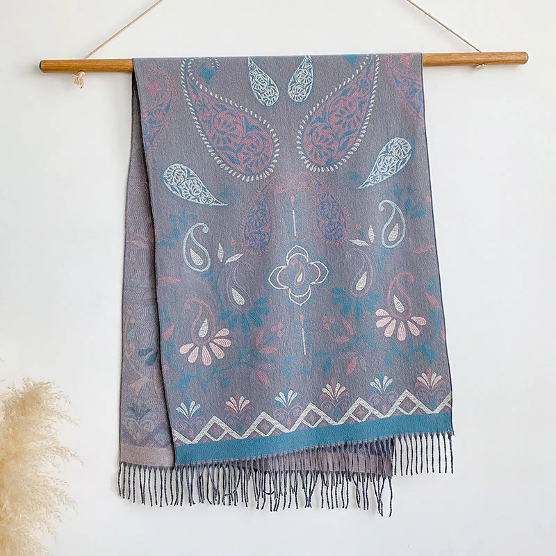 Women's Bohemian Style Printed Tassels Winter Warm Shawl Scarf - Image 9