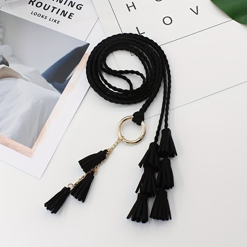 Women's Bohemian Tassels Braided Waist Rope Belt - Image 11