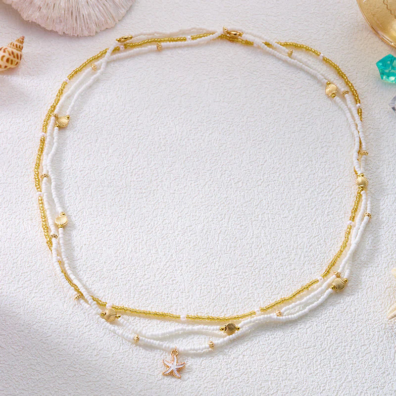 Women's Boho Beach Multi-layered Starfish Sea Shell Beads Waist Chain - Image 2