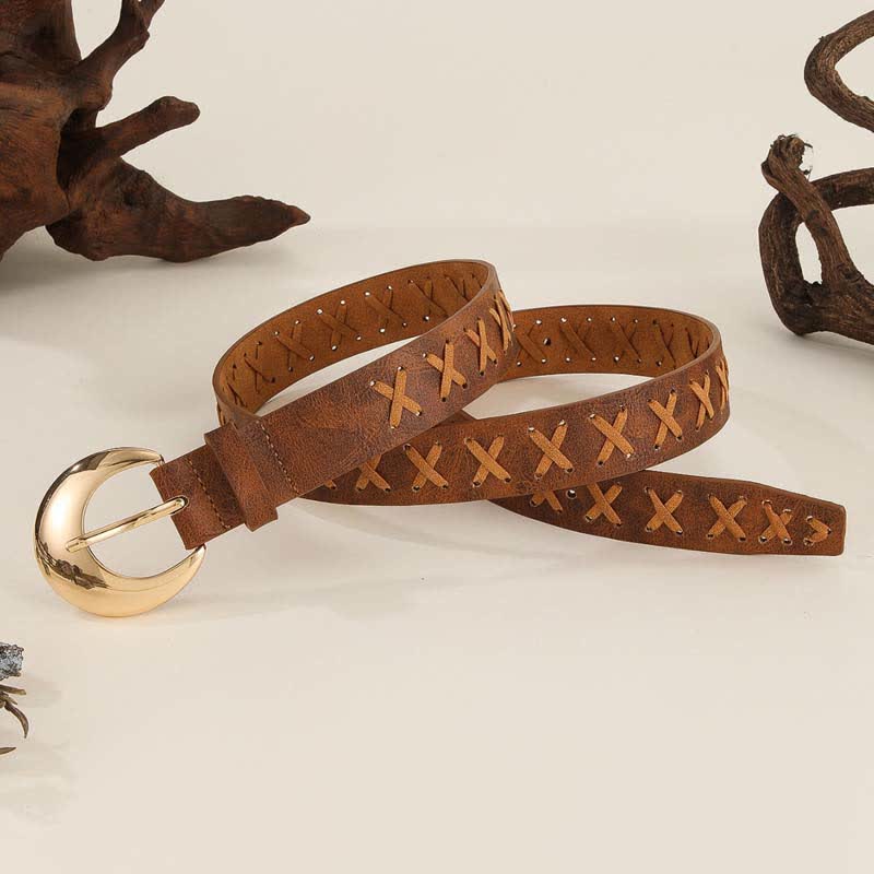 Women's Boho Handmade Rope Threading Leather Belt - Image 3