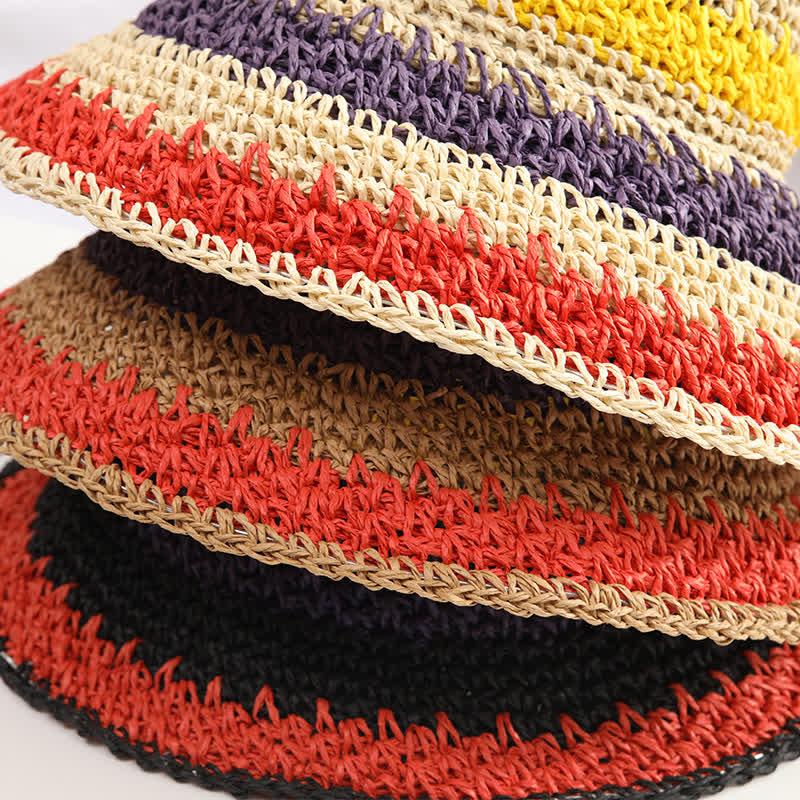 Women's Boho Style Colorful Rainbow Foldable Straw Hat - Image 6