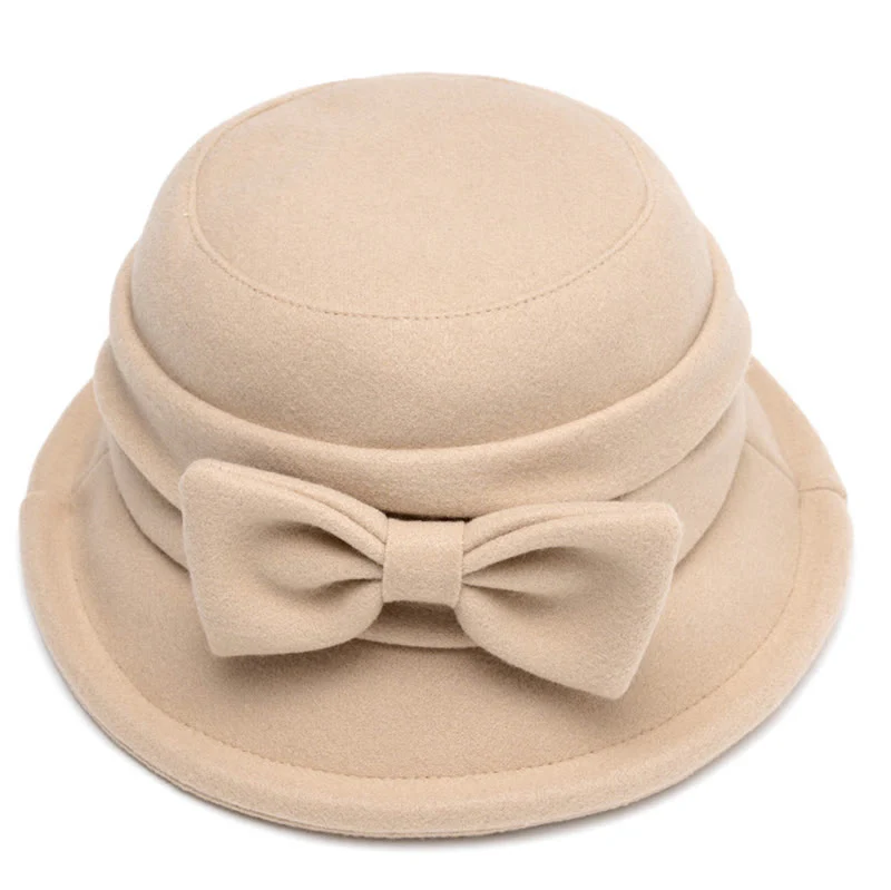 Women's Bowknot Decor Soft Felt Bucket Hat - Image 2