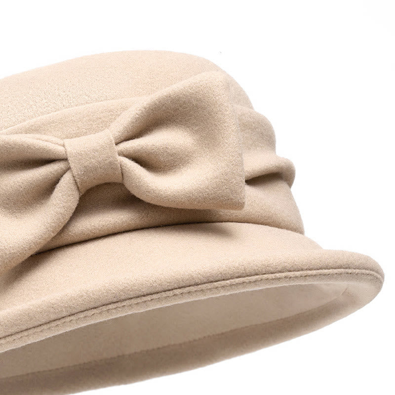 Women's Bowknot Decor Soft Felt Bucket Hat - Image 3