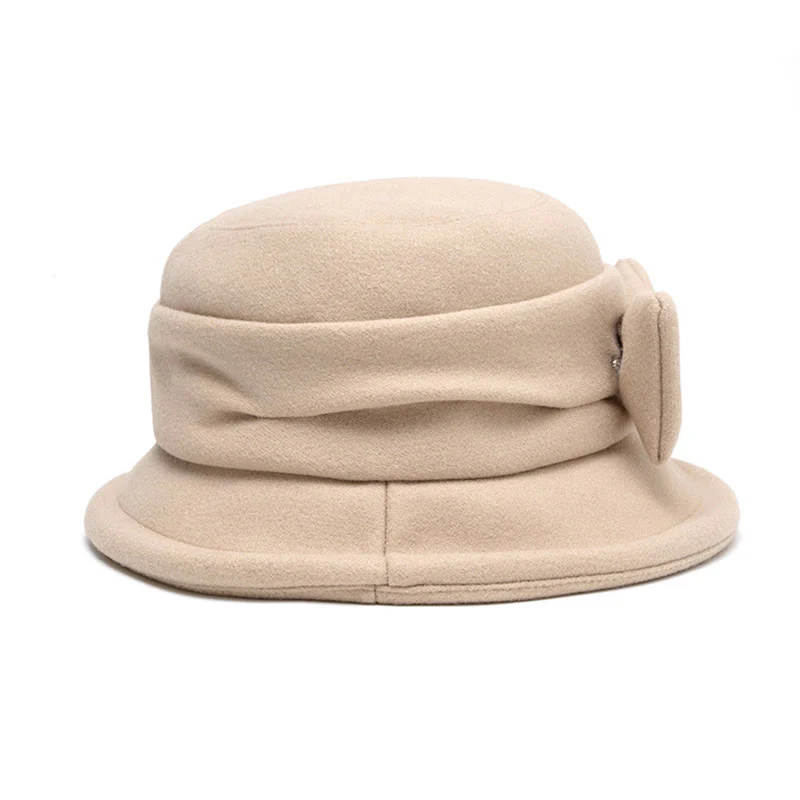 Women's Bowknot Decor Soft Felt Bucket Hat - Image 4