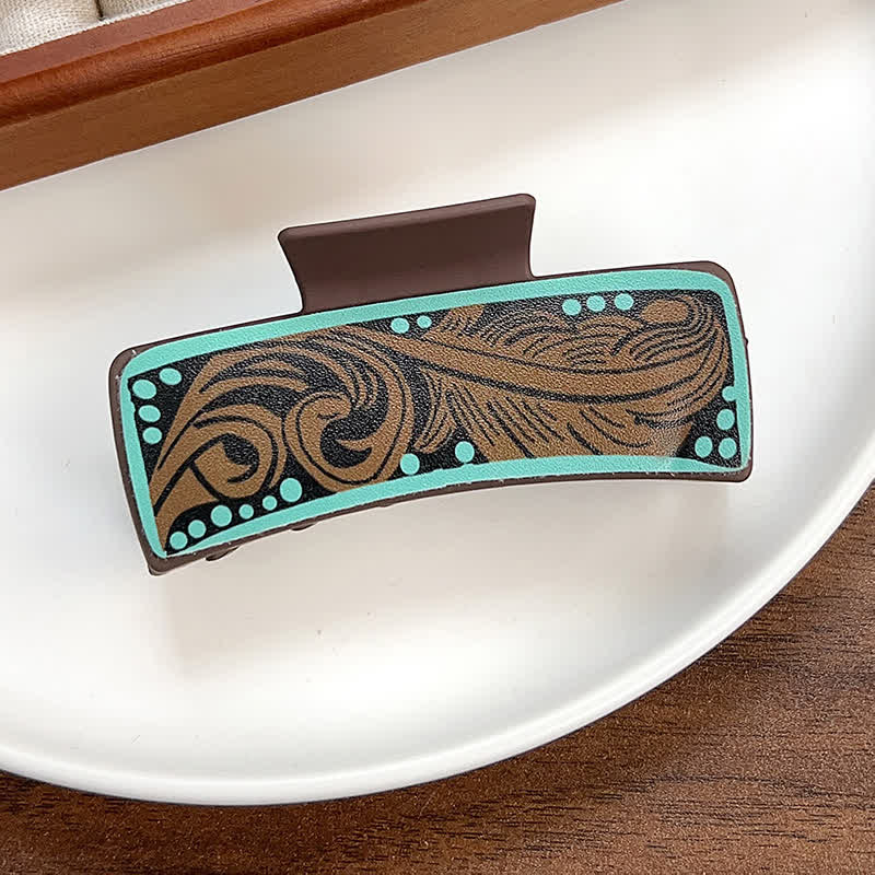 Women's Brown Western Native Floral Print Hair Claw Clip - Image 3