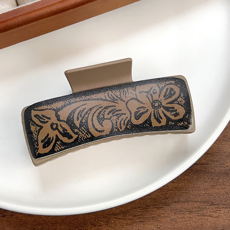 Women's Brown Western Native Floral Print Hair Claw Clip - Image 4