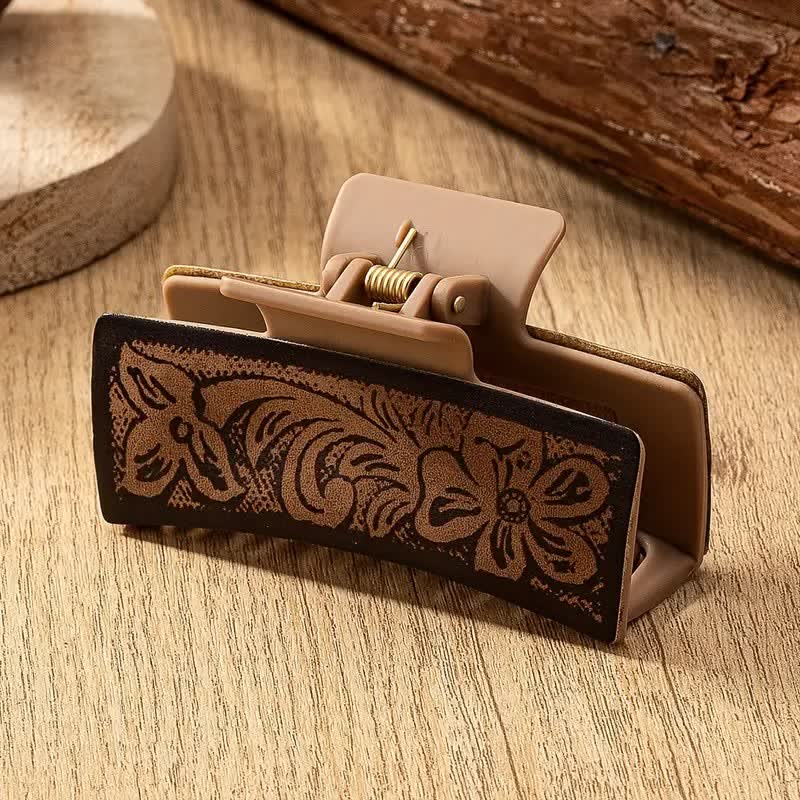 Women's Brown Western Native Floral Print Hair Claw Clip - Image 5
