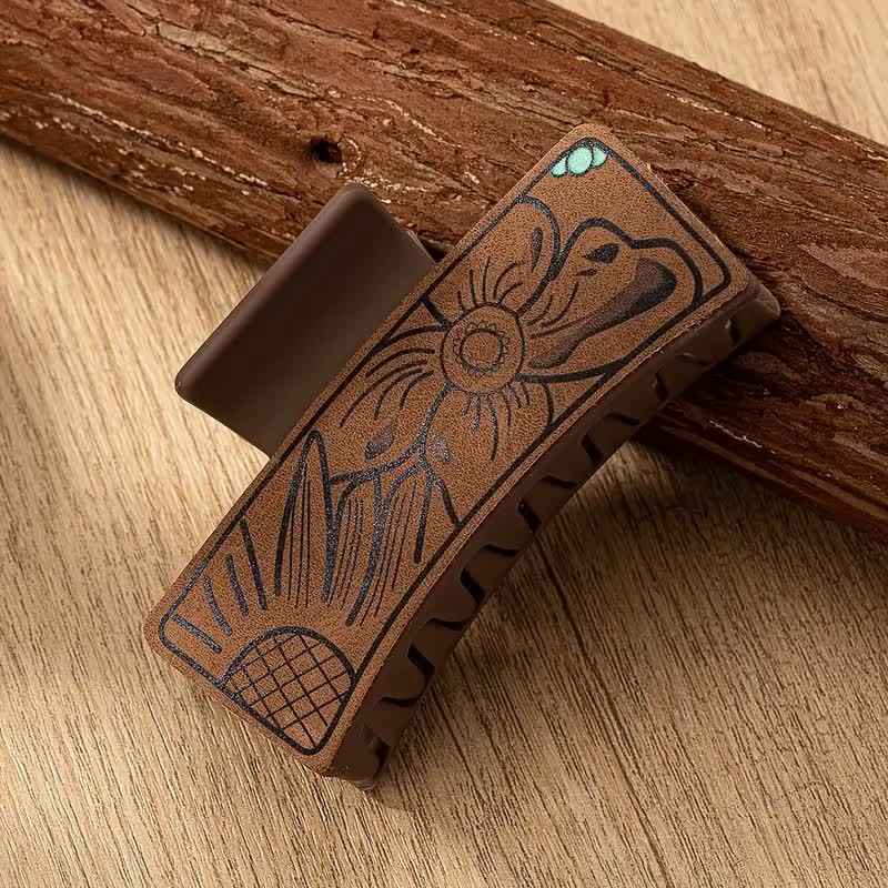 Women's Brown Western Native Floral Print Hair Claw Clip - Image 7