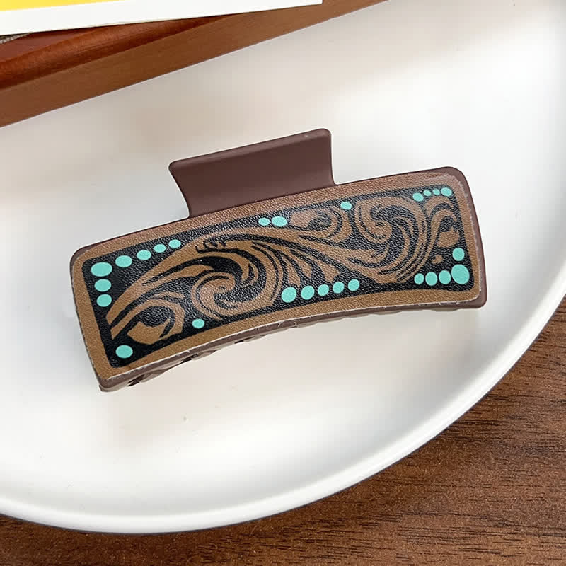 Women's Brown Western Native Floral Print Hair Claw Clip - Image 8