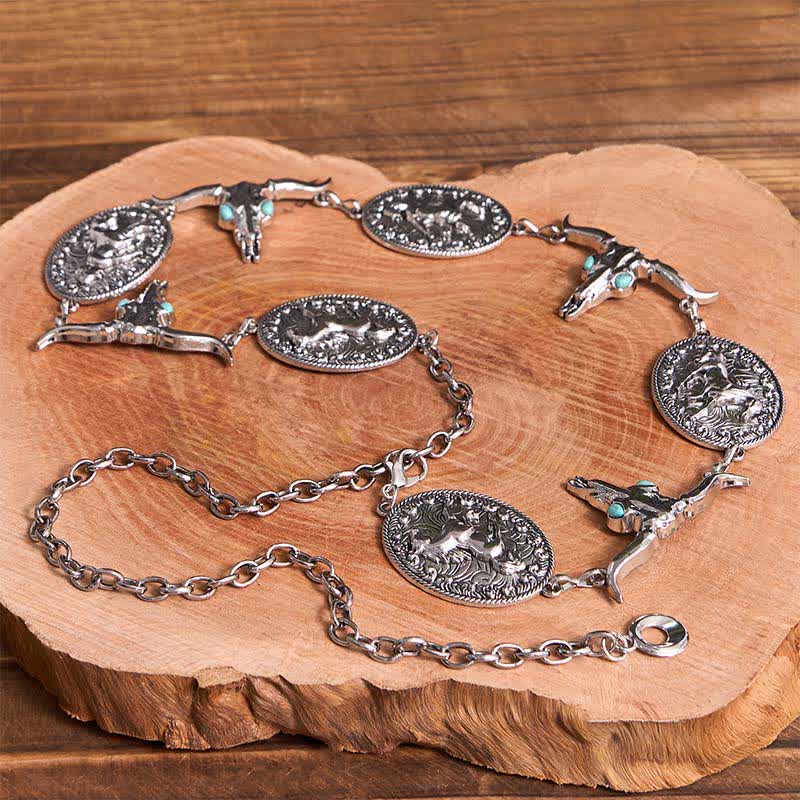 Women's Bull Head Faux Turquoise Western Concho Belt Waist Chain - Image 10