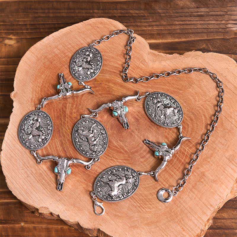 Women's Bull Head Faux Turquoise Western Concho Belt Waist Chain - Image 11