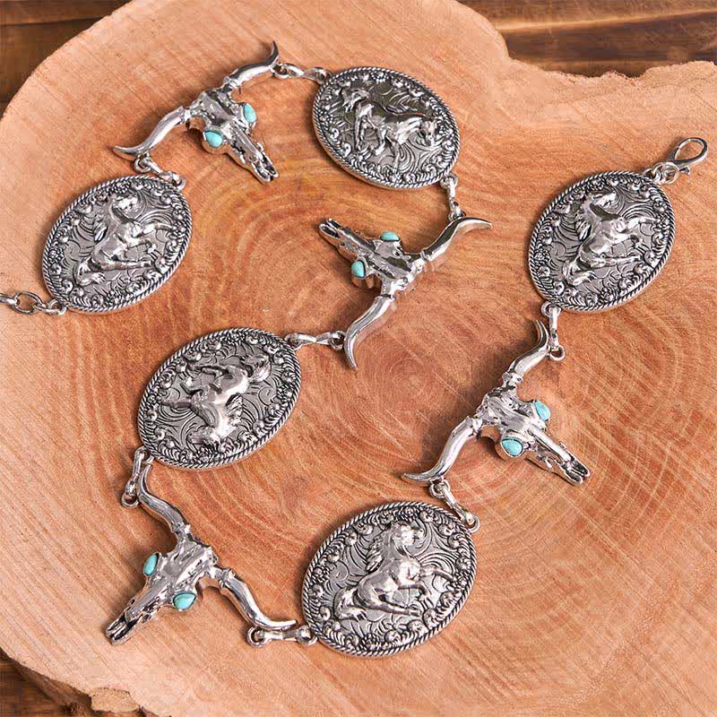 Women's Bull Head Faux Turquoise Western Concho Belt Waist Chain - Image 12