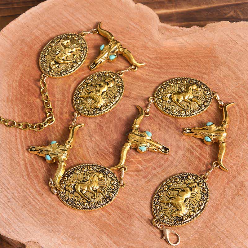 Women's Bull Head Faux Turquoise Western Concho Belt Waist Chain - Image 4