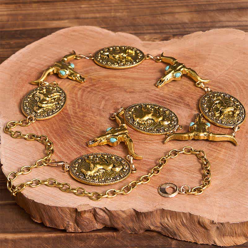 Women's Bull Head Faux Turquoise Western Concho Belt Waist Chain - Image 6