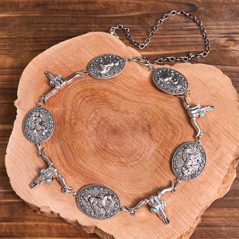 Women's Bull Head Faux Turquoise Western Concho Belt Waist Chain - Image 8