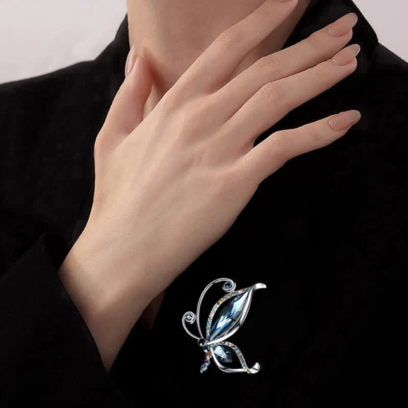 Women's Butterfly Blue Crystal Rhinestone Brooch - Image 3