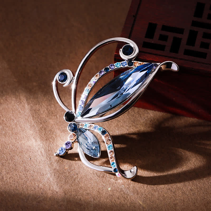 Women's Butterfly Blue Crystal Rhinestone Brooch - Image 5