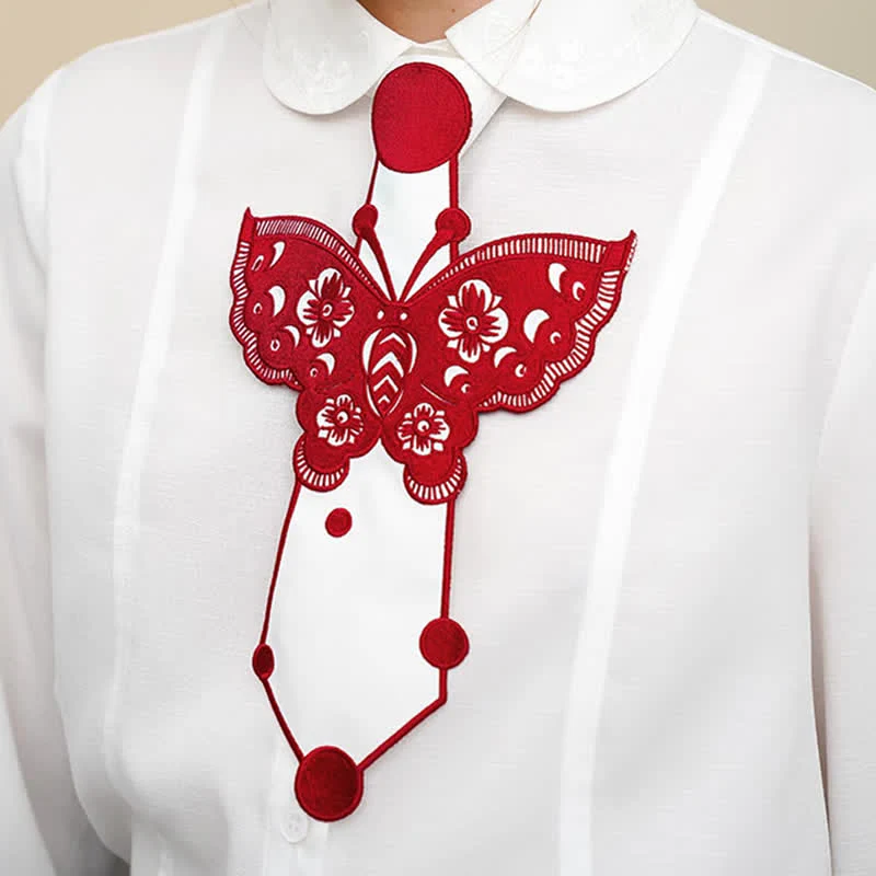 Women's Butterfly Embroidery Zipper Necktie - Image 2