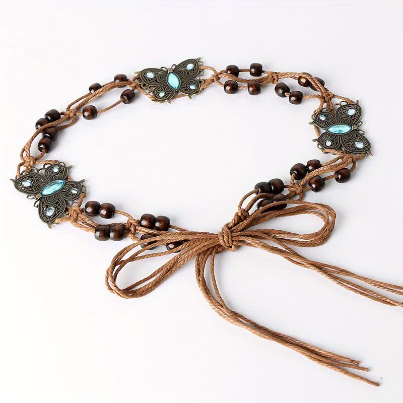 Women's Butterfly Flower Sash Boho Braided Waist Rope Belt - Image 5