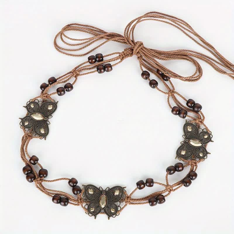 Women's Butterfly Flower Sash Boho Braided Waist Rope Belt - Image 7