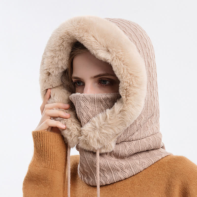 Women's Candy Color Face Hood Mask Knitted Hat - Image 11