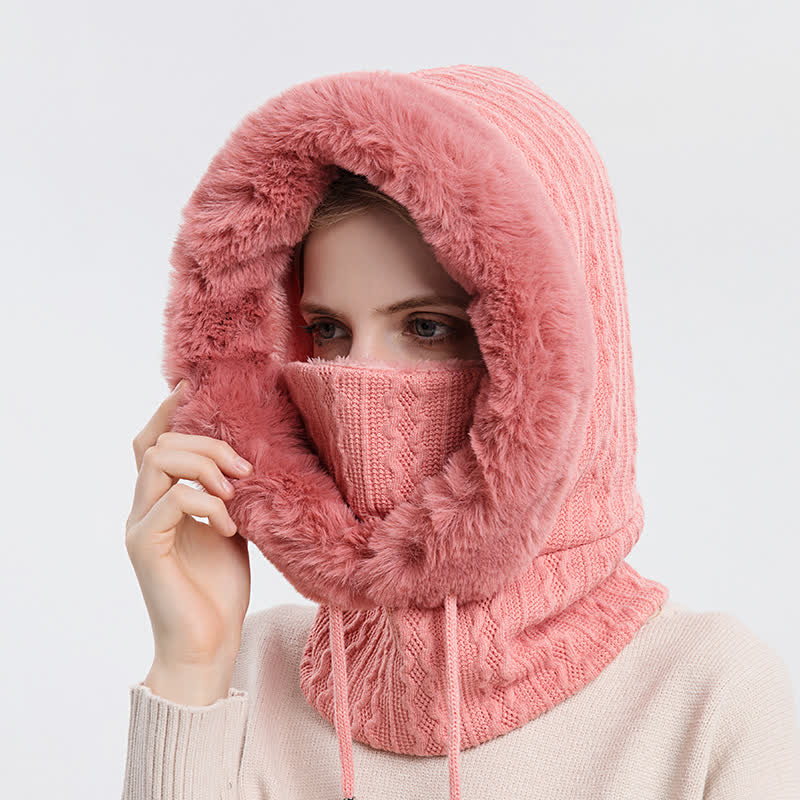 Women's Candy Color Face Hood Mask Knitted Hat - Image 12