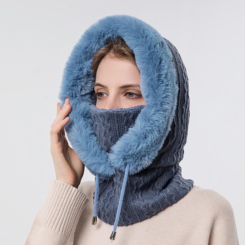 Women's Candy Color Face Hood Mask Knitted Hat - Image 13