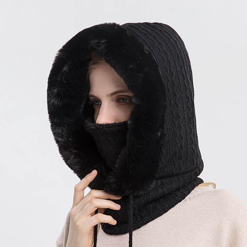 Women's Candy Color Face Hood Mask Knitted Hat - Image 4