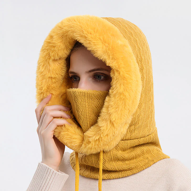 Women's Candy Color Face Hood Mask Knitted Hat - Image 9