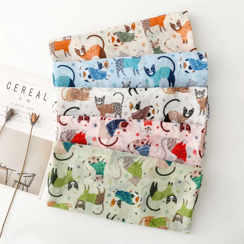 Women's Cat Kitten Printed Lightweight Thin Scarf - Image 2