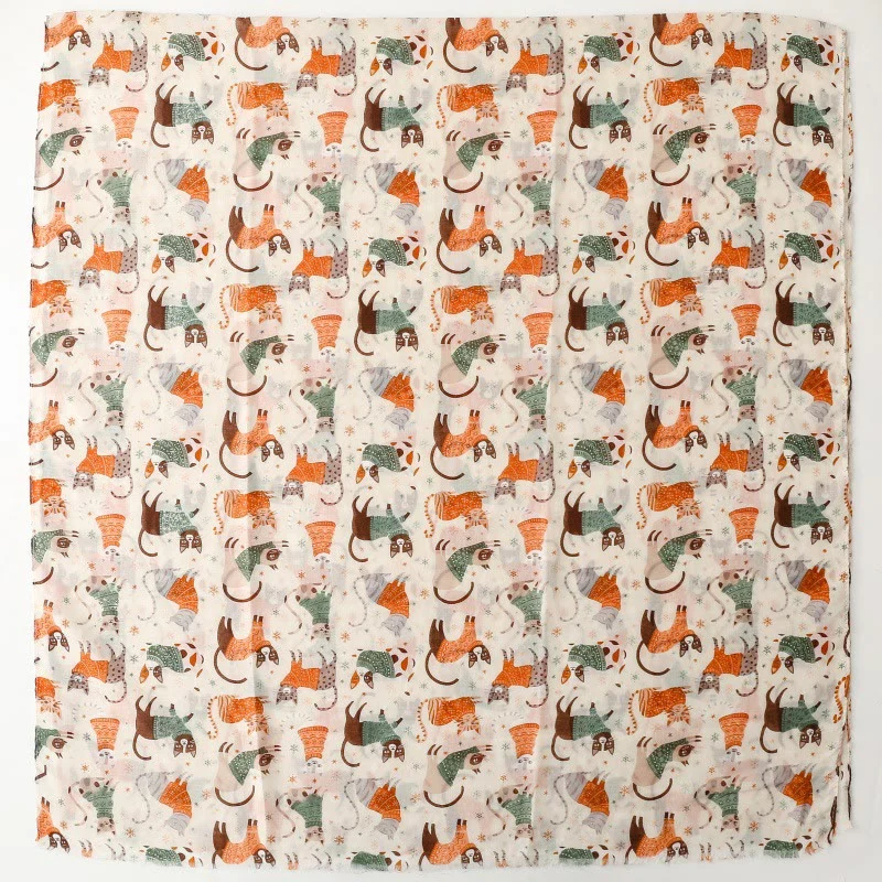 Women's Cat Kitten Printed Lightweight Thin Scarf - Image 5