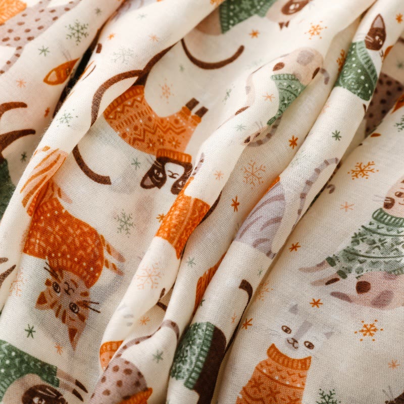 Women's Cat Kitten Printed Lightweight Thin Scarf - Image 6