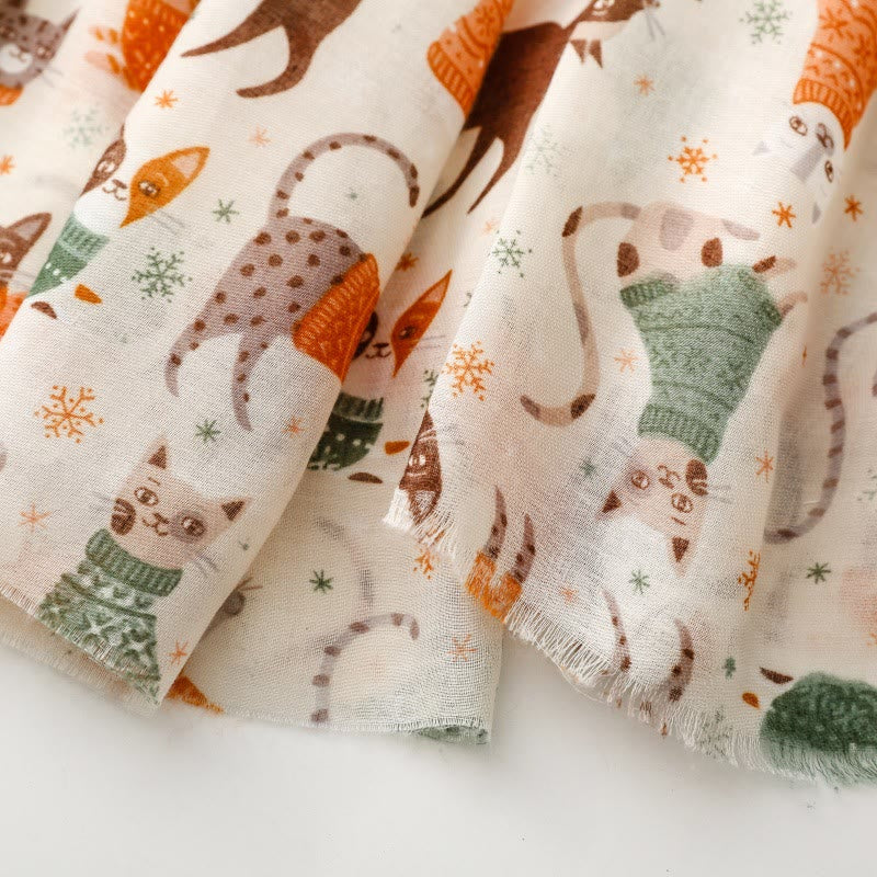 Women's Cat Kitten Printed Lightweight Thin Scarf - Image 7