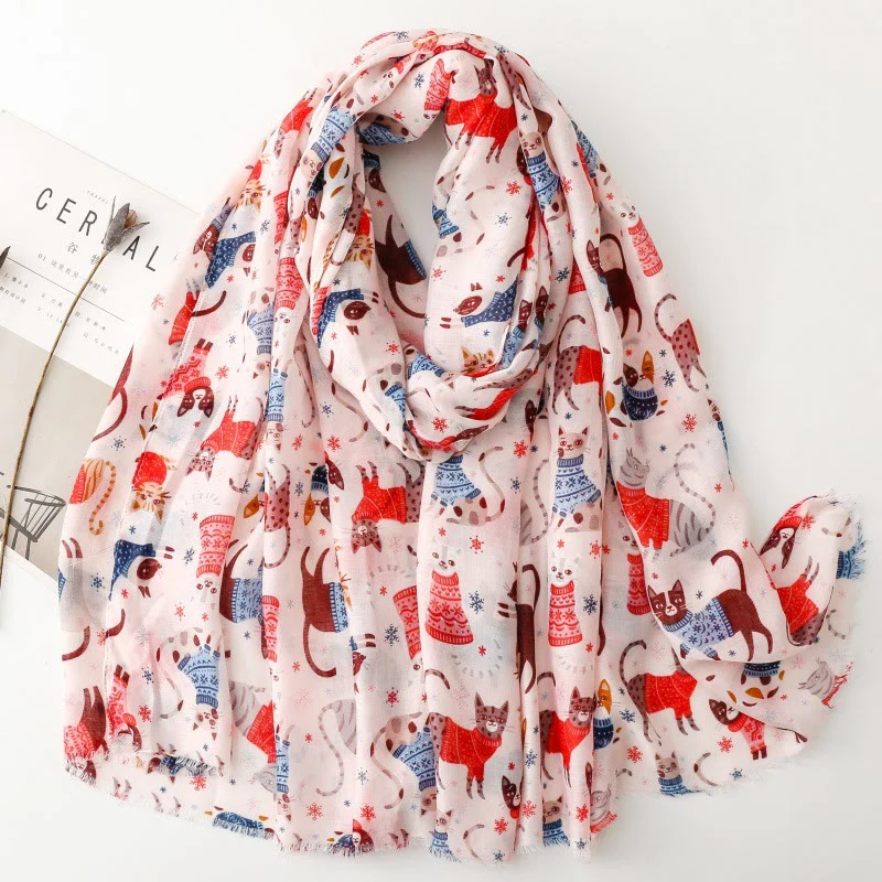 Women's Cat Kitten Printed Lightweight Thin Scarf - Image 9