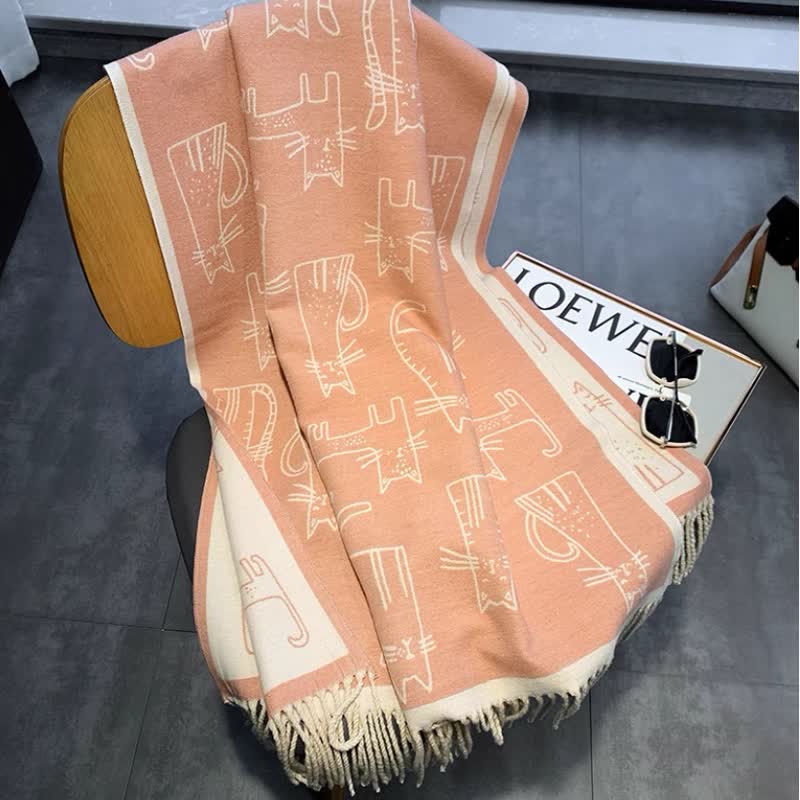 Women's Cat Print Double-Sided Shawl Scarf - Image 11