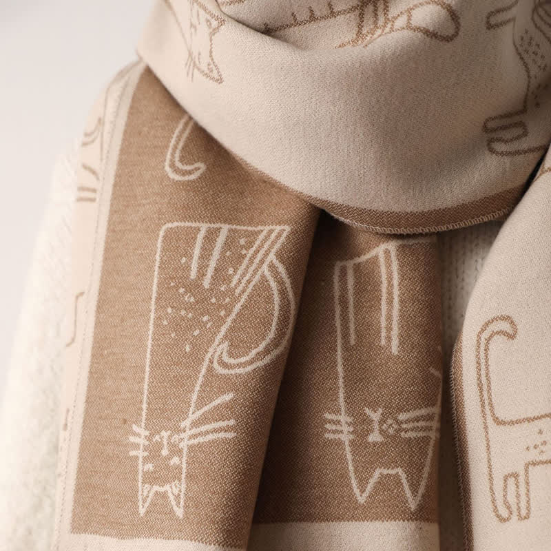 Women's Cat Print Double-Sided Shawl Scarf - Image 16