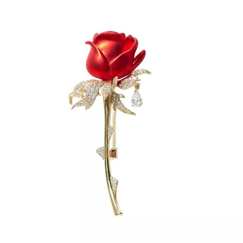 Women's Charming Red Rose Shiny Rhinestone Brooch - Image 4